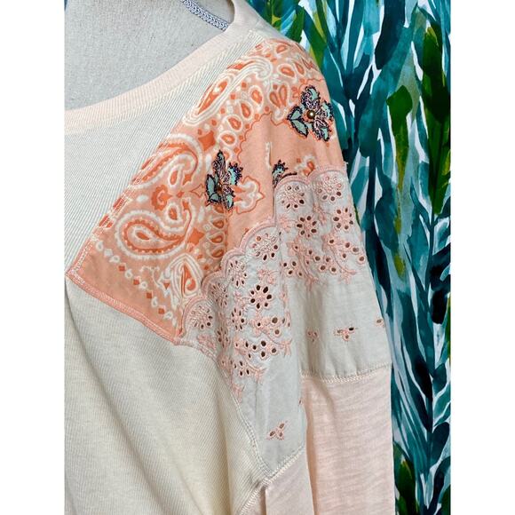 NWT Free People Cream Orange Feelin It Tee Alabaster Combo Top  Floral Eyelet S - Picture 2 of 10